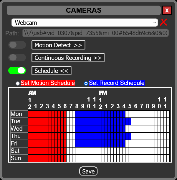 Setup Schedules to Record or Detect